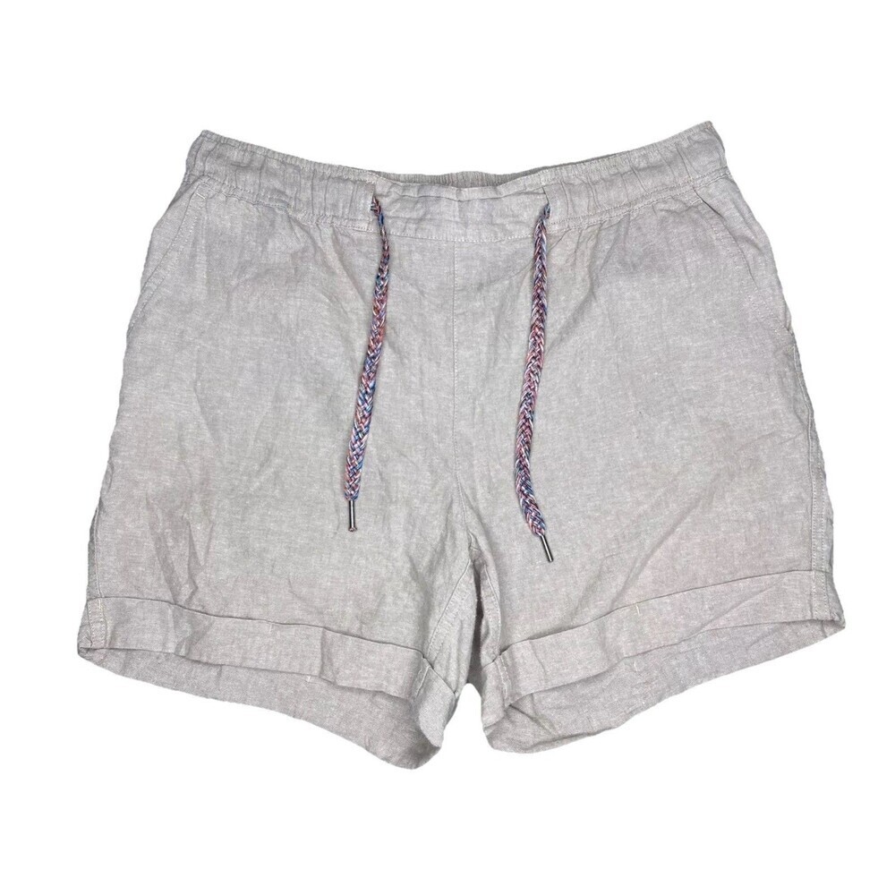 Eddie Bauer Shorts Women Large‎ Elastic Waist Drawstring Cuffed Beige Linen
